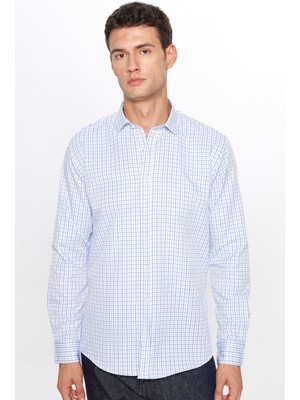 Tudors Erkek Modern Slim Fit Dar Kesim Uzun Kollu Pamuklu Çizgili 4 Mevsim Italyan Yaka Gömlek