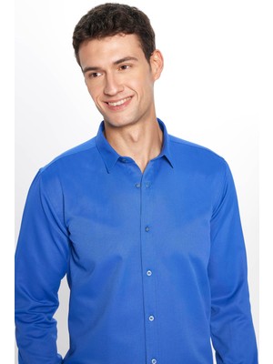 Tudors Modern Slim Fit Pamuklu Kolay Ütü Armürlü Erkek Gömlek