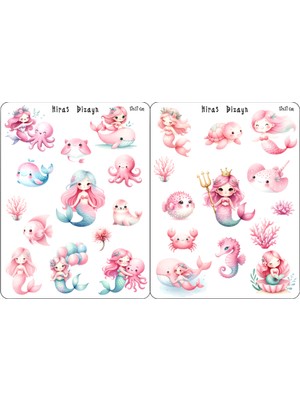 Hiras Dizayn Sevimli Denizkızı Mermaid Şirin  Sticker Çıkartma 2 Sayfa 13X17CM Sticker Etiket Laptop Defter
