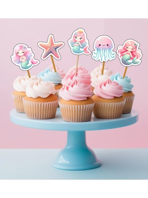 Hiras Dizayn 15ADET Denizkızı Mermaid Iyiki Doğdun Cupcake Doğum Günü Süsü Pasta Kürdanı  6-7cm Cupcake Pasta