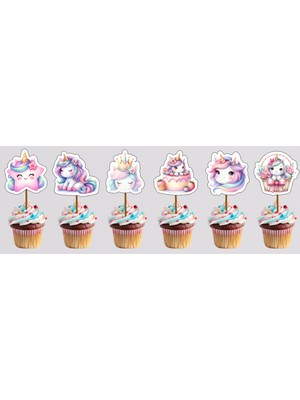 Hiras Dizayn Unicorn Tekboynuz Pasta Kürdanı 12PARÇA Pasta Süsü ve Cupcake Pasta Kurabiye Süsle