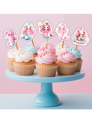 Hiras Dizayn 15ADET Denizkızı Mermaid Sualtı Cupcake Doğum Günü Süsü Pasta Kürdanı  6-7cm Cupcake Pasta