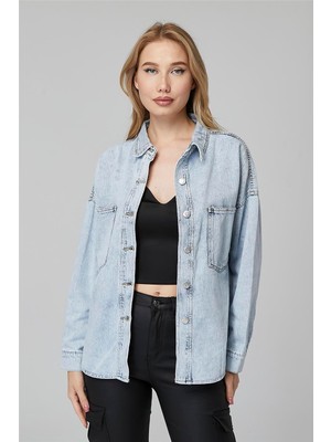 Home Store Jean Metal Düğmeli Gömlek