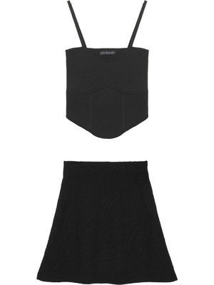 Quzu Etek Bluz Triko Takım Siyah