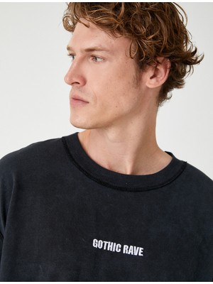 Koton Oversize Tişört Slogan Baskılı Kısa Kollu Bisiklet Yaka Pamuklu