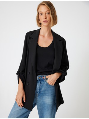 Koton Bol Kalıp Blazer Ceket 3/4 Kol Ters Kruvaze Yaka Tencel™lyocell Kumaş