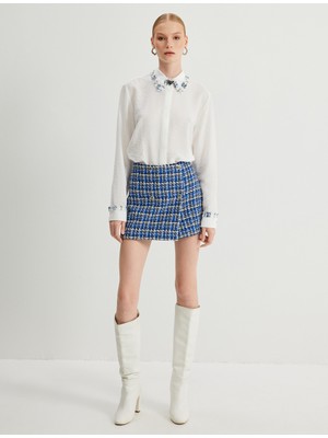 Koton Tüvit Şort Etek Mini Boy Kruvaze Düğmeli