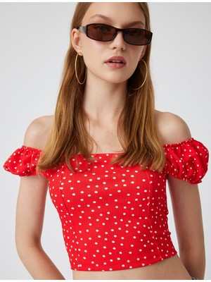 Koton Balon Kol Bluz Puantiyeli Madonna Yaka