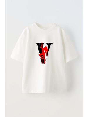 Youwinner V Kırmızı Kadın Tasarım Baskılı Pamuk Beyaz Oversize T-Shirt