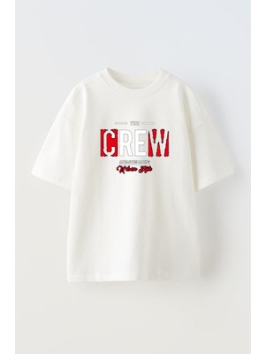 Youwinner The Crew Tasarım Baskılı Pamuk Beyaz Oversize T-Shirt
