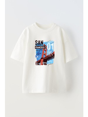 Youwinner San Francısco Tasarım Baskılı Pamuk Beyaz Oversize T-Shirt