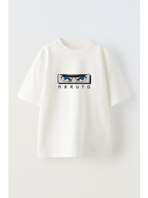 Youwinner Naruto Eyes Tasarım Baskılı Pamuk Beyaz Oversize T-Shirt