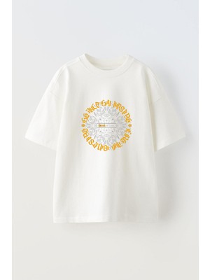 Youwinner Hiforia Madalyon Tasarım Baskılı Pamuk Beyaz Oversize T-Shirt