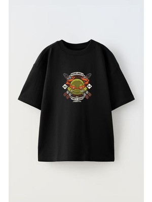 Youwinner Mıchelangelo Tasarım Baskılı Pamuk Sıyah Oversize T-Shirt