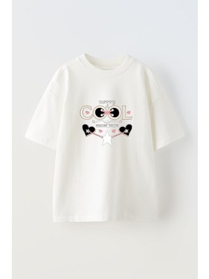 Youwinner Happy Cool Tasarım Baskılı Pamuk Beyaz Oversize T-Shirt