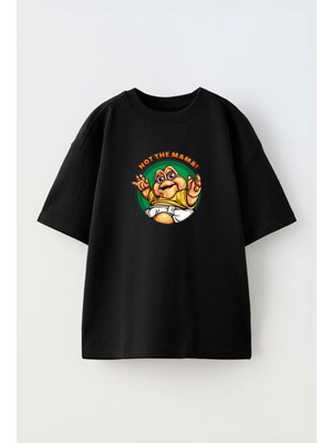Youwinner Not The Mama Tasarım Baskılı Pamuk Sıyah Oversize T-Shirt