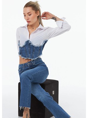 Vaggon Denim Korsajlı Tasarım Gömlek