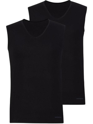 Loose Fit 2'li V Yaka Siyah Sıfır Kol Atlet C7T2N2O9