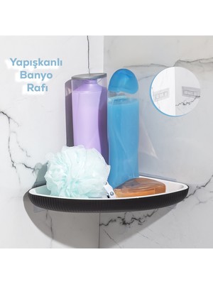 Porsima 0447 Istiridye Banyo Mutfak Köşe Rafı - Paslanmaz Yapışkanlı Duş Rafı Banyo Düzenleyici Organizer