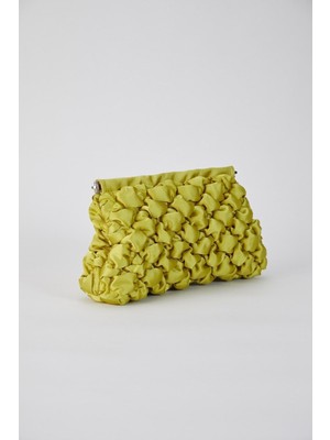 Lime Yeşili Kapitone Saten Kadın Clutch Çanta