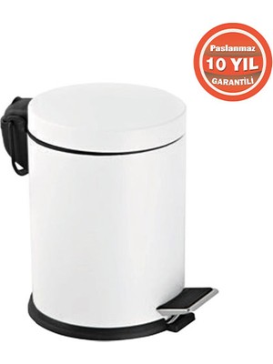 Çelik Banyo 70-138 Paslanmaz Çelik 5 Litre Pedallı Banyo Çöp Kovası Beyaz