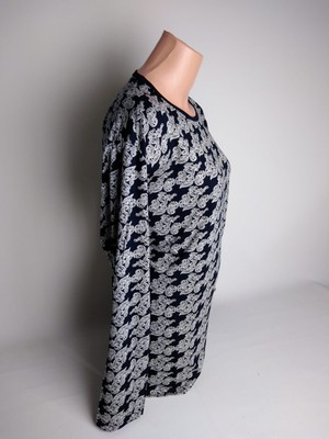 Yaşar Triko Kadın Lacivert Bej Bisiklet Yaka Uzun Kollu Yanları Yırtmaçlı Yazlık Viskon  Anne Penye Tişört Bluz