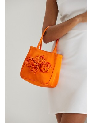 Shub Bags Kadın Turuncu Gül Tasarımlı Sate Kumaş El Çantası Clutch Portföy