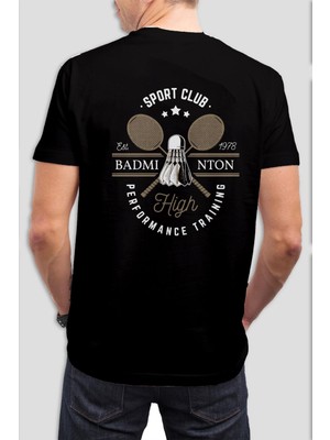 T-35 Badminton Baskılı Siyah Tişört C788
