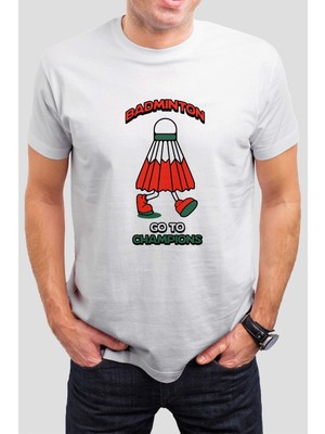 T-35 Badminton Baskılı Beyaz Tişört C775