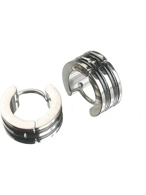 İdol Avm Erkek Küpe Çelik Siyah Çizgili Takı Aksesuar W P24 T5