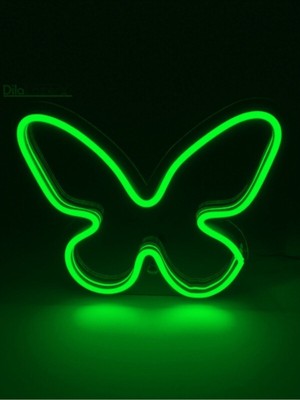 - Kelebek - Yeşil Neon LED Masa Lambası - 20 x 16CM - Tamamen El Işçiliği - Dilaneon -