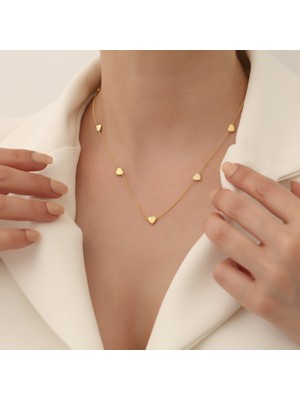 Nox Jewelry 14 Ayar Mikron Altın Kaplama Kalpli Zincir Gümüş Kolye - CN00296