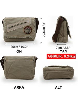 Old Cotton Cargo 7136 Küçük Bej Krem Omuz Çantası Kanvas Bag Okul Tablet Çantası