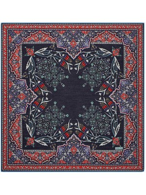 Bursa İpek Lacivert Şamdan Lale Desen Soft Eşarp