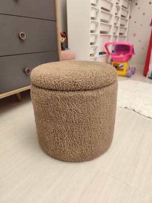 Puff Table Hazine, Makyaj Masası Pufu ,sandıklu Çocuk Pufu , Yuvarlak Oyuncak Sepeti, Orjinal Teddy Kumaş 37 cm