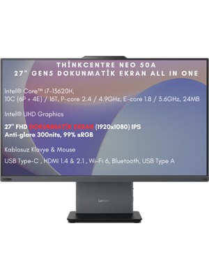 Lenovo Thinkcentre Neo 50A 27 Gen  5 Intel Core I7 13620H 16GB 512GB SSD 27" Fhd Dokunmatik Ekran Freedos All In One Bilgisayar 12SA0013TR