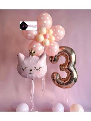 Mg Store Çiçek Kedi Balon Demeti Doğum Günü Süsü Doğum Günü Parti Seti