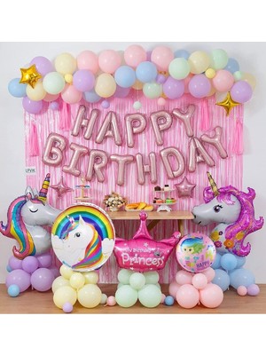 Mg Store Lüks Unicorn Pembe Doğum Günü Süsü, Unicorn Folyo Balonlar Dolu Dolu Doğum Günü Parti Seti