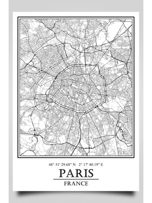 Paris Şehir Haritası Çerçevesiz Poster-Harita Sanatı, Map Art Design