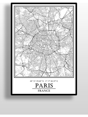 Paris Şehir Haritası Çerçevesiz Poster-Harita Sanatı, Map Art Design