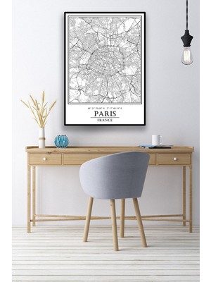 Paris Şehir Haritası Çerçevesiz Poster-Harita Sanatı, Map Art Design