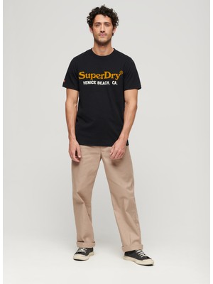 Superdry Bisiklet Yaka Baskılı Siyah Erkek T-Shirt M1011894A9RN_VENUE Duo Logo T Shırt