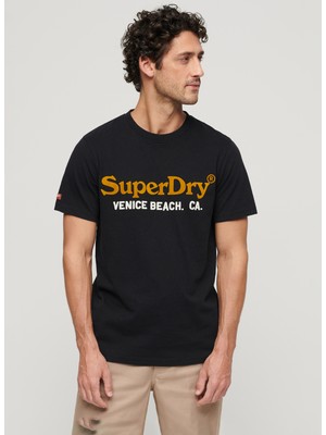 Superdry Bisiklet Yaka Baskılı Siyah Erkek T-Shirt M1011894A9RN_VENUE Duo Logo T Shırt