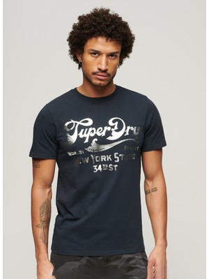 Superdry Bisiklet Yaka Baskılı Lacivert Erkek T-Shirt M1011901AJWV_METALLIC Workwear Grap