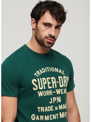 Superdry Bisiklet Yaka Baskılı Yeşil Erkek T-Shirt M1011906A9VK_WORKWEAR Flock Graphıc