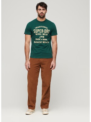 Superdry Bisiklet Yaka Baskılı Yeşil Erkek T-Shirt M1011906A9VK_WORKWEAR Flock Graphıc