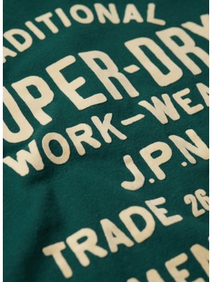 Superdry Bisiklet Yaka Baskılı Yeşil Erkek T-Shirt M1011906A9VK_WORKWEAR Flock Graphıc