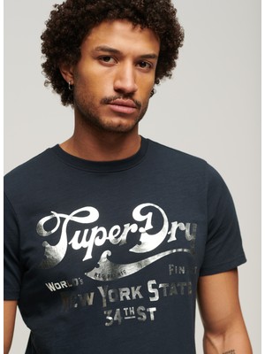 Superdry Bisiklet Yaka Baskılı Lacivert Erkek T-Shirt M1011901AJWV_METALLIC Workwear Grap