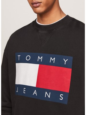 Tommy Jeans Bisiklet Yaka Siyah Erkek Sweatshırt DM0DM19222BDS Rlx Bıg