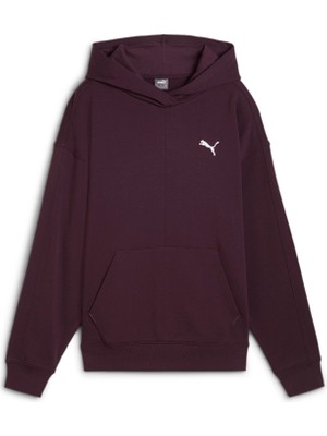 Puma Kapüşonlu Sweatshirt Kadın Bordo Düz Desenli XL Sezonluk Rahat Kesim